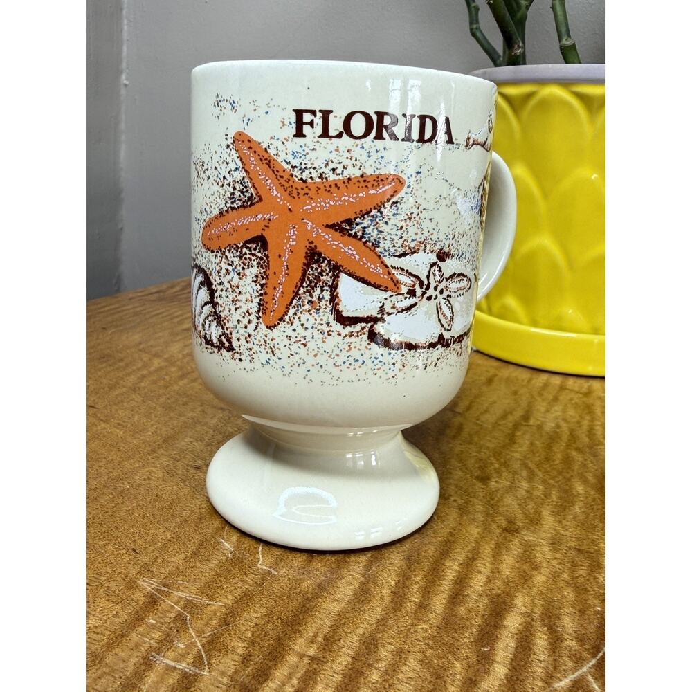 Vintage Florida Seashell Starfish Pedestal Stoneware Mug Coffee Cup